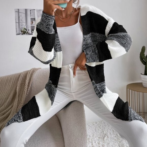 Trendy! Color Block Open Front Batwing Sleeve Long - Picture 7 of 7